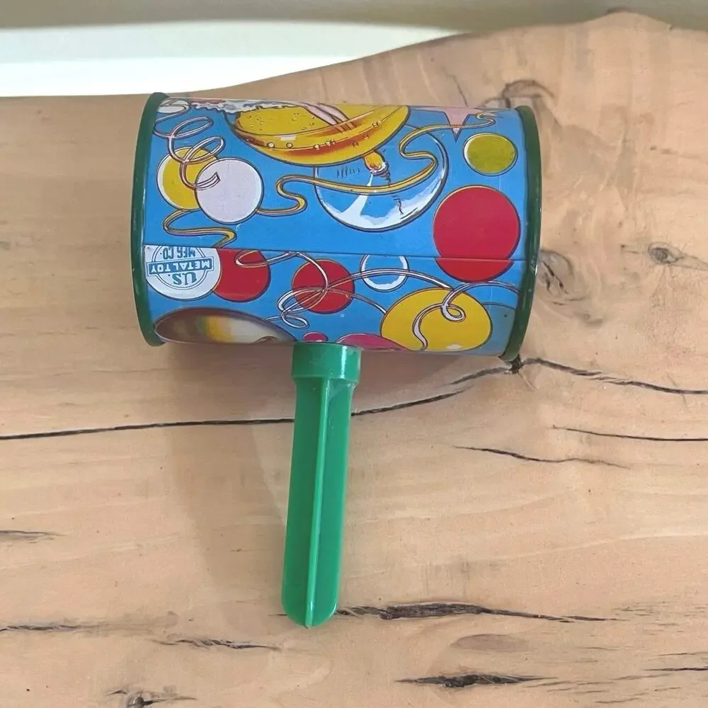 Vtg Tin Noisemaker Metal Toy Noise Maker New Years Showgirl Party Clanger Rattle